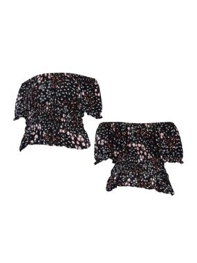 SO Black Floral Smocked Off-Shoulder Top